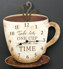 WOODEN Retro Coffee Wall Clock "Take Life One Cup at a Time"