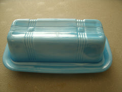 Depression Style Glass Butter Dish Aqua Blue Milk Glass