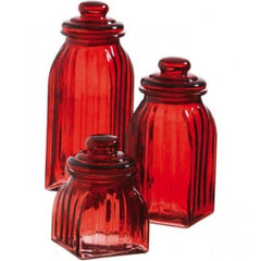 Glass 3 Piece Red Canister Set Canisters