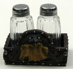 Salt and Pepper Shakers with Western Horse Holder