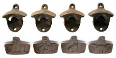 Western Bottle Opener Wall Mount Rustic Style Cast Iron Set of 4 Cowboy Boots Six Shooter Longhorn Horse