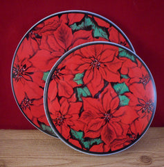 Christmas Poinsettia Red ELECTRIC Stove Top ROUND BURNER COVERS 4 Pieces