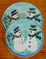 Round Blue White Christmas Holiday Snowman Electric Stovetop Burner Covers 4 Pieces