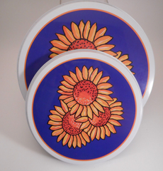 4 Piece Sunflower Floral Yellow Electric STOVE RANGE BURNER COVERS Round Blue