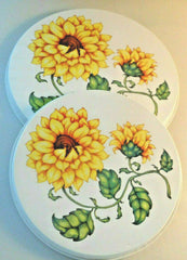 FREE SHIPPING 4 Piece Sunflower Floral Yellow Electric STOVE RANGE BURNER COVERS Round White