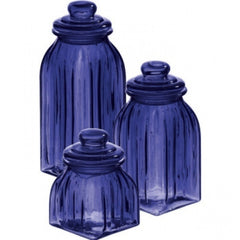 Glass 3 Piece Cobalt Blue Canister Set Canisters