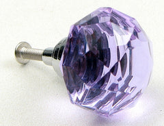 Drawer Door LARGE Purple Orchid Solid Crystal Glass Pull 6 Pieces