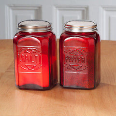 Salt and Pepper Shakers Square Red Depression Style Glass