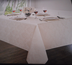 FREE SHIPPING Emerson Home Elegant Fabric Oblong 60 x 84 Tablecloth Damask Pattern Cream Ivory TU1