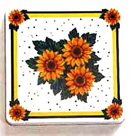 White Yellow SUNFLOWER GAS Stove Top SQUARE BURNER COVERS 4 Piece