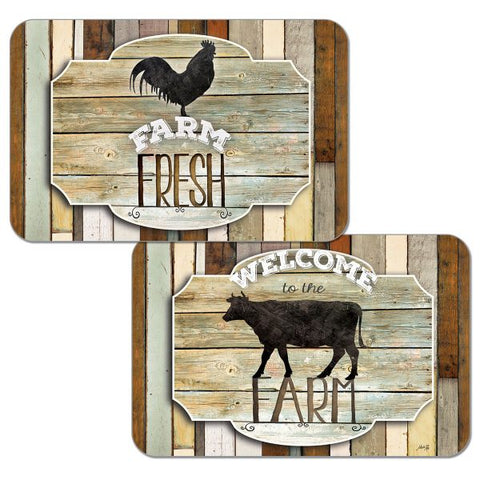 4 Piece Reversible CounterArt Cow Country Rooster Rustic Farmhouse Plastic Mat Placemats Tan